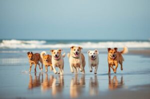 Dogs moved from NZ to Australia - playing on beach